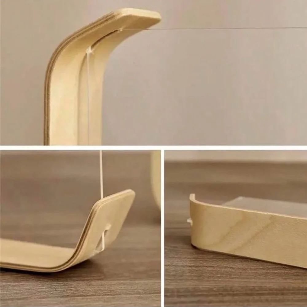 One Modern Curved Natural Wood Frame with Asymmetrical Design and Acrylic
